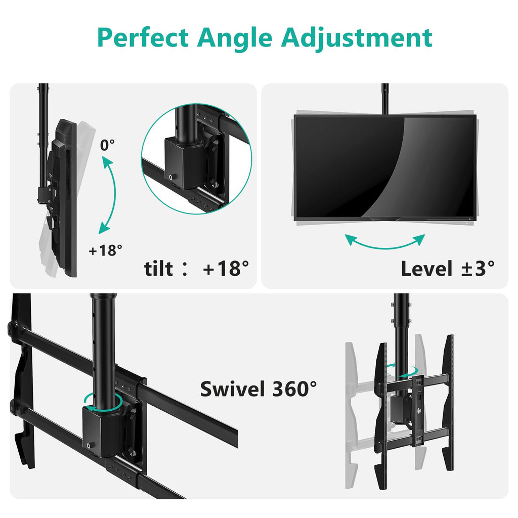 WALI Ceiling TV Mount for 37-90 inch, Hanging Adjustable Ceiling Mount TV Bracket Fits Most LED, LCD, OLED 4K TVs, Holds up to 220lbs, Max VESA 800x400mm (CM3790), Black
