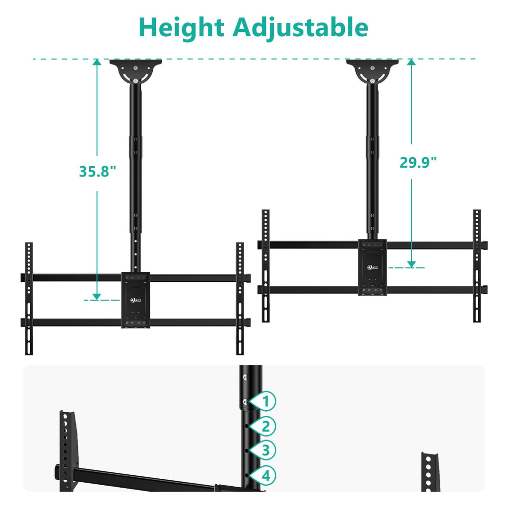 WALI Ceiling TV Mount for 37-90 inch, Hanging Adjustable Ceiling Mount TV Bracket Fits Most LED, LCD, OLED 4K TVs, Holds up to 220lbs, Max VESA 800x400mm (CM3790), Black