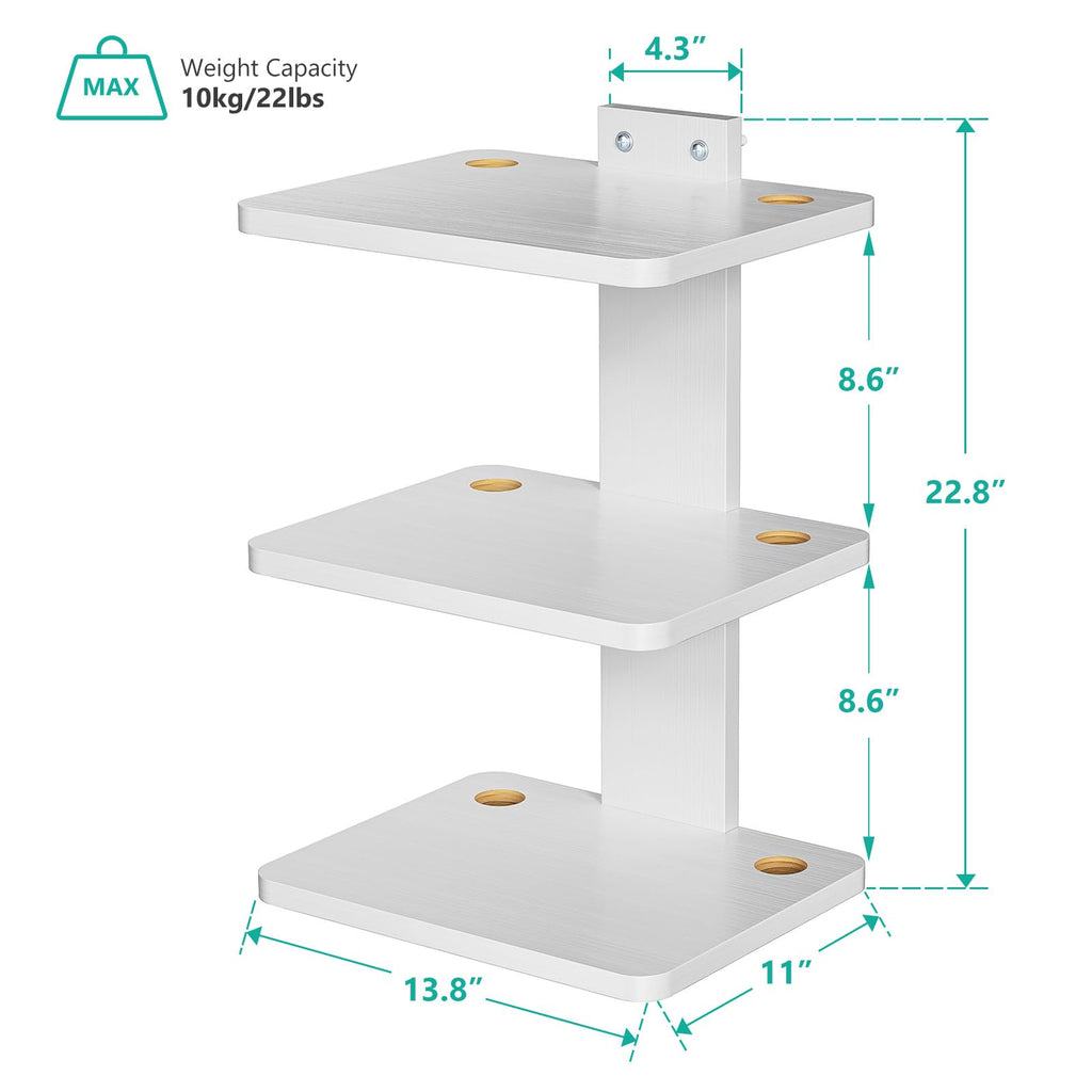 WALI Floating TV Shelf, Holds Up to 22lbs, Wooden Wall Mounted Shelves for DVD Players, Cable Boxes, Routers, Game Consoles, Living Room Decor Accessories (CS303NW), 3 Shelf, White