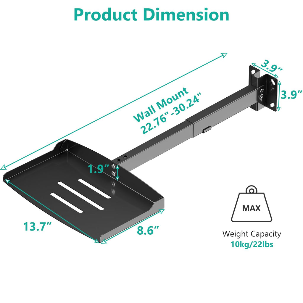 WALI Projector Ceiling Mount Tray，Projector Wall Mount Holds up to 22lbs, Height Adjustable Universal Projectors Mount, No Hole Installation, Hidden Cable Routing, Black(PM-005-B)