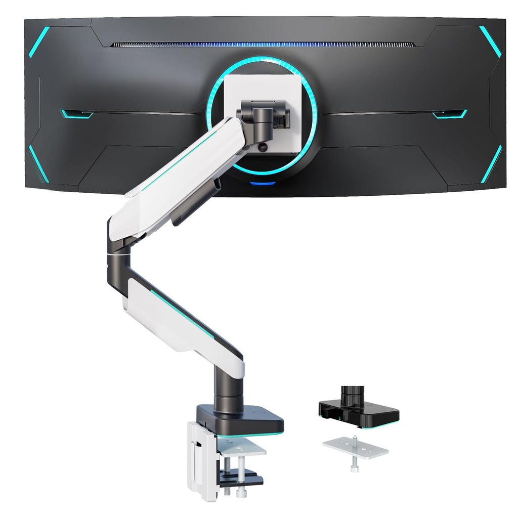WALI Heavy Duty Monitor Arm, Monitor Stand for Screen up to 49 inch, 44 lbs, Aluminum Ultrawide Computer Mount for Samsung Odyssey G9, Adjustable, Mounting Holes 75 and 100 (GAM001XL), White