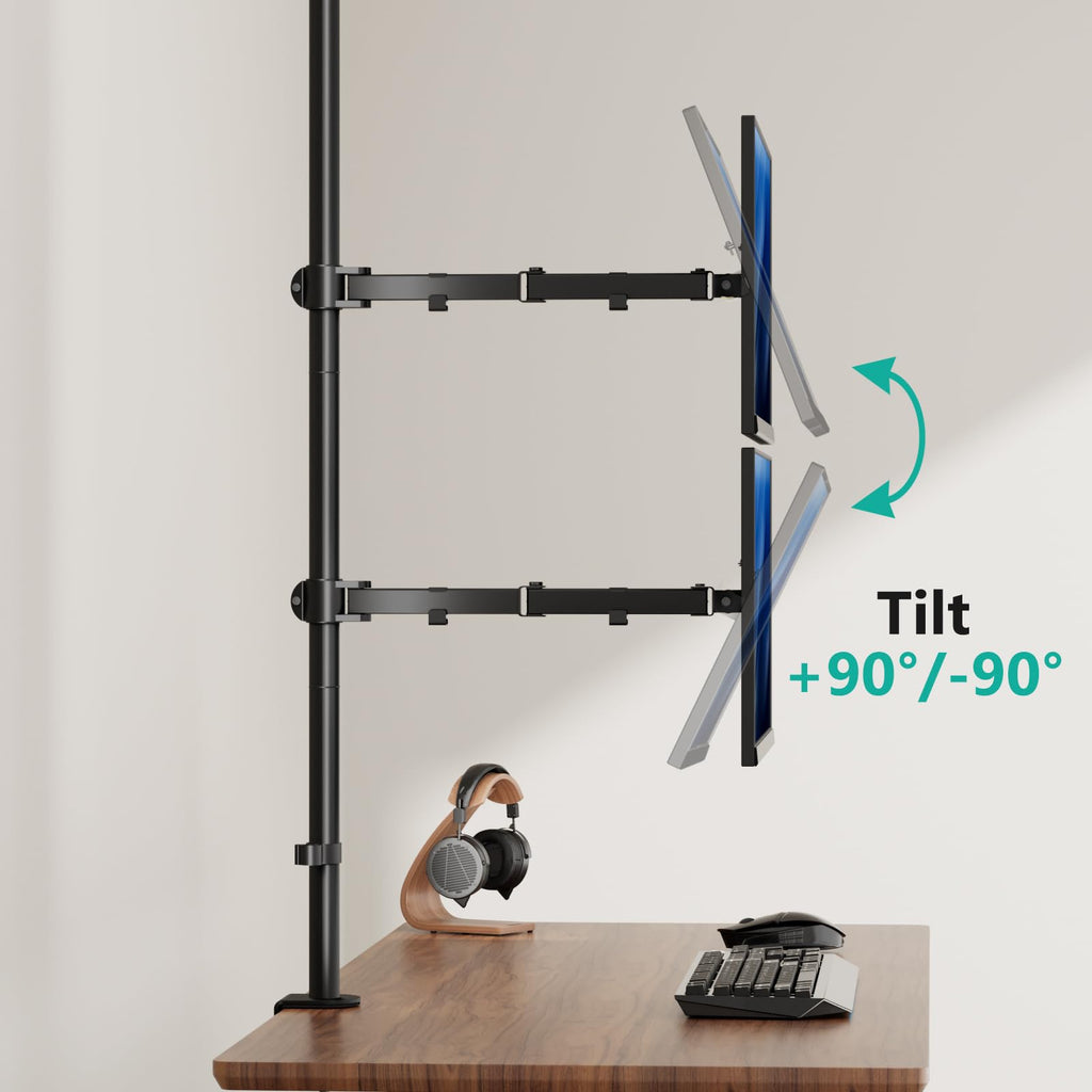 WALI Dual Vertical Stacked Monitor Mount, Extra Tall Monitor Stand for 2 Computer Screens Max 27'', Adjustable Monitor Arm for Desk Holds up to 22lbs with Mounting Holes 75/100mm (M12XXL), Black