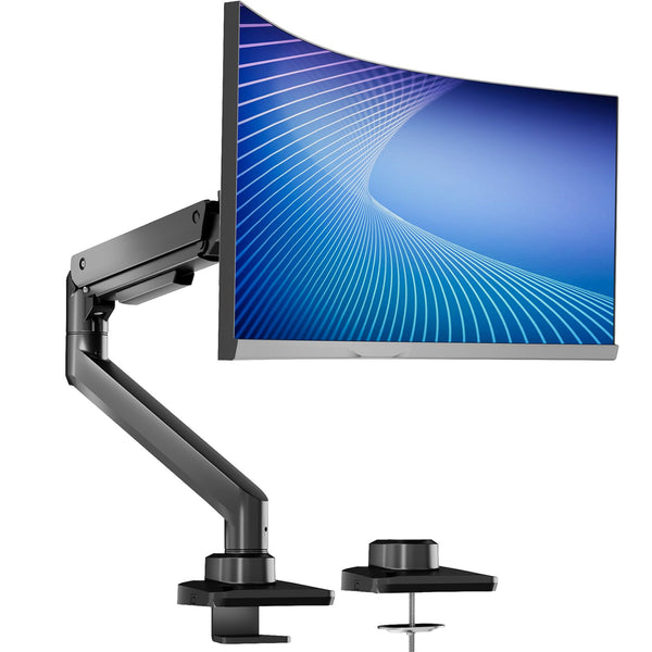 WALI Single Monitor Arm, Gas Spring Mount up to 49 inches, Ultrawide Monitor Arm Holds up to 44lbs, Heavy Duty Desk Mount with C Clamp and Grommet Base (GSM001XL-P), Black