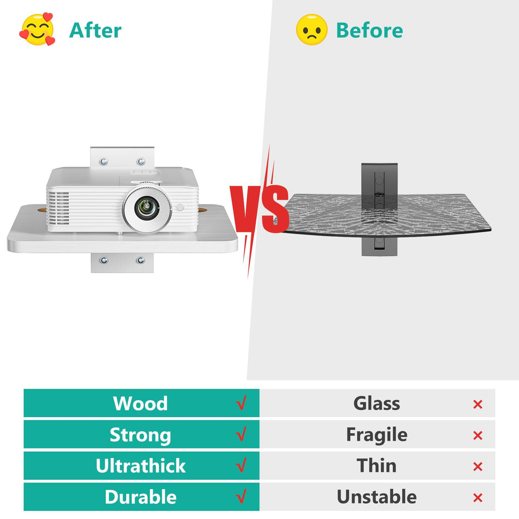 WALI Floating TV Shelves for Wall, Projector Shelf Holds Up to 22lbs, Wooden Wall Mounted Shelves for DVD Players, Cable Boxes, Game Consoles, Living Room Decor Accessories (CS201NW), 1 Shelf, White