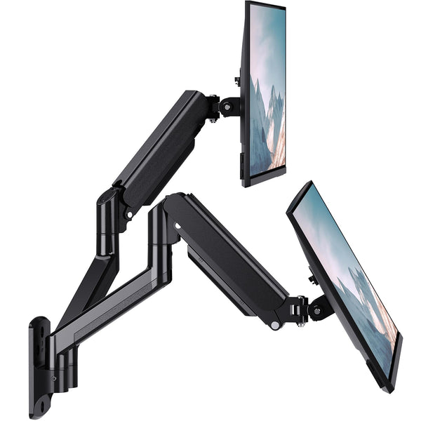 WALI Dual Monitor Wall Mount, Gas Spring Monitor Arm for 2 Screens up to 32 inch, 22 lbs. Fully Adjustable Arm Mounting Holes up to 100 x 100 (GSWM002), Black