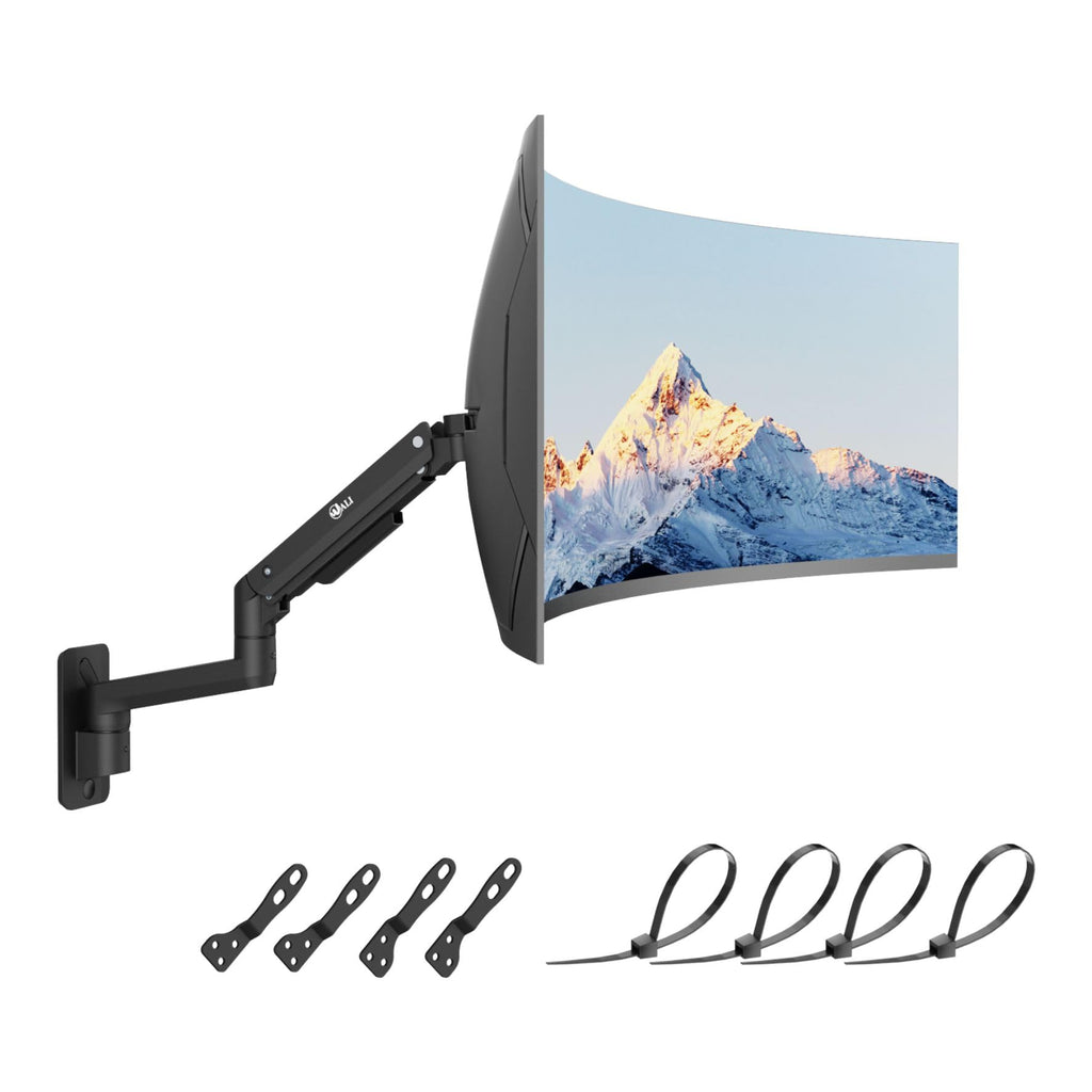 WALI Single Monitor Wall Mount, Heavy Duty Monitor Arm for Ultrawide Screens up to 49 inch, 44 lbs. Fully Adjustable Gas Spring Arm Max Extension 16.7 inch (GSWM001XL-P), Black