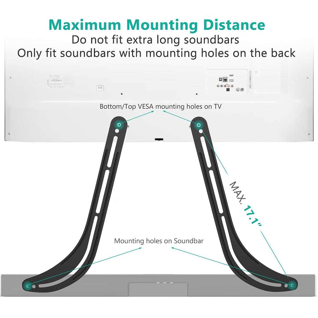 WALI Sound Bar Mount Bracket for Mounting Above or Under TV, Fits 32 to 70 inch TVs, 33 lbs. Weight Capacity (SBR201), Black
