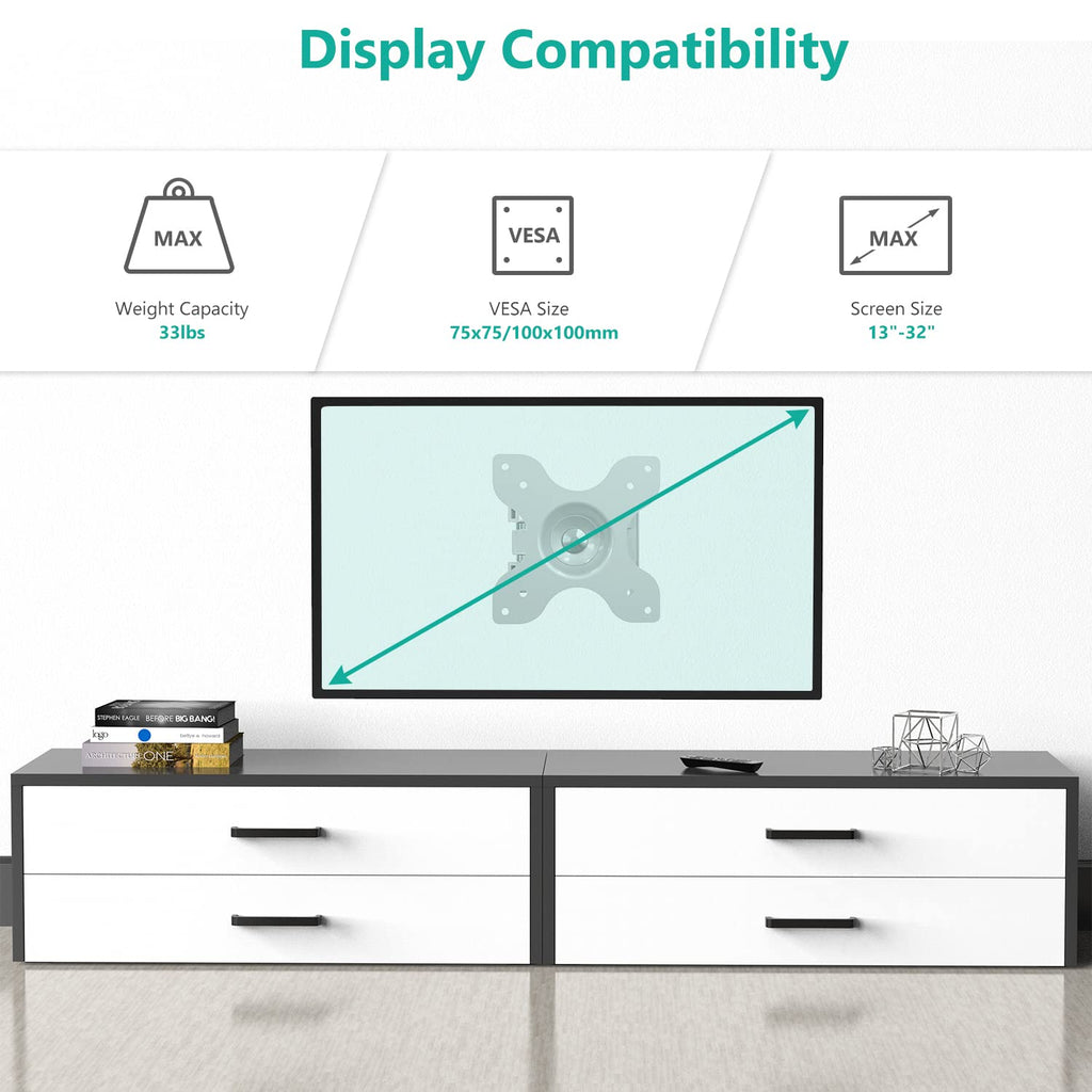 WALI TV Wall Mount Articulating LCD Monitor Full Motion 15 inch Extension Arm Tilt Swivel for Most 13 to 32 inch LED TV Flat Panel Screen with Mounting Holes up to 100x100mm (1330LM-W), White