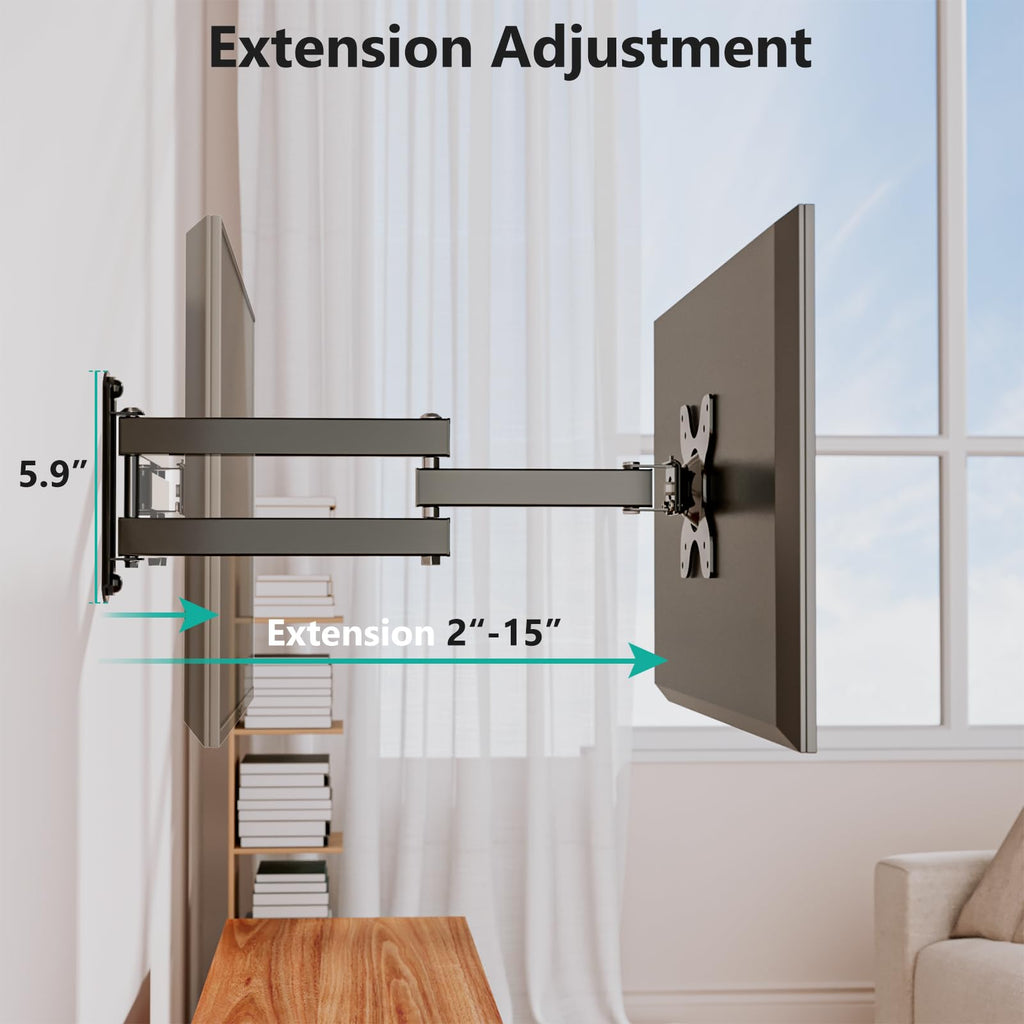 WALI TV Wall Mount Full Motion 15 inch Extension Arm Tilt Swivel for Most 13 to 32 inch LED TV Flat Panel Screen with Mounting Holes up to 100x100mm, 2 Packs (1330LM-2), Black