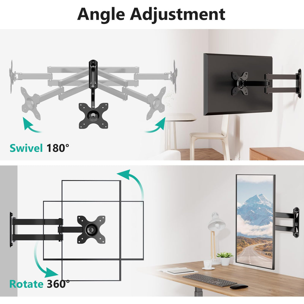 WALI TV Wall Mount Full Motion 15 inch Extension Arm Tilt Swivel for Most 13 to 32 inch LED TV Flat Panel Screen with Mounting Holes up to 100x100mm, 2 Packs (1330LM-2), Black