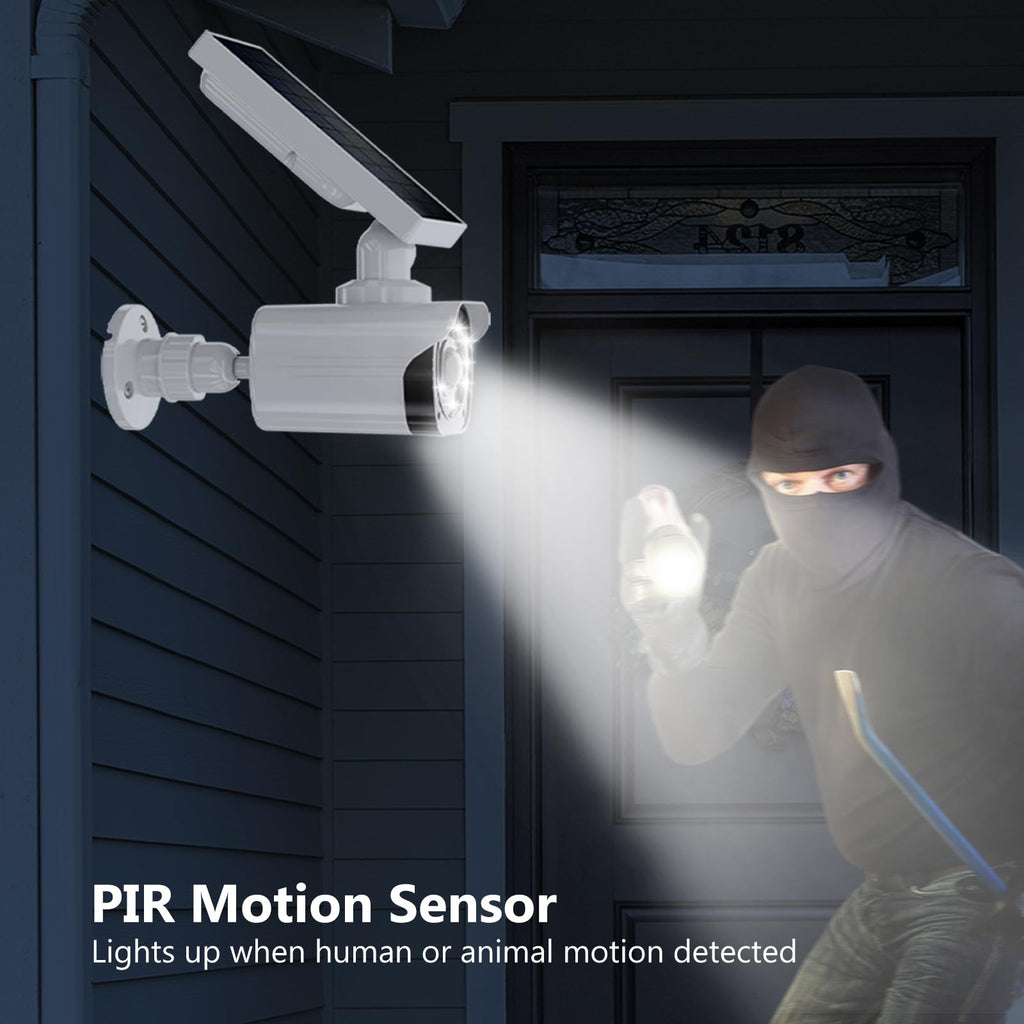 WALI Dummy Fake Camera, Security Camera with Motion Sensor Light, Simulated Surveillance Security CCTV Dome Camera Indoor Outdoor (TCW2-SOL), 2 Packs, White-Solar