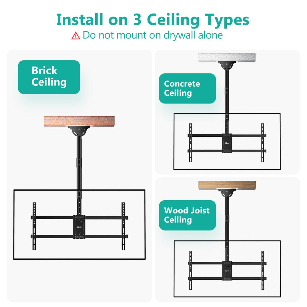 WALI Ceiling TV Mount for 37-90 inch, Hanging Adjustable Ceiling Mount TV Bracket Fits Most LED, LCD, OLED 4K TVs, Holds up to 220lbs, Max VESA 800x400mm (CM3790), Black