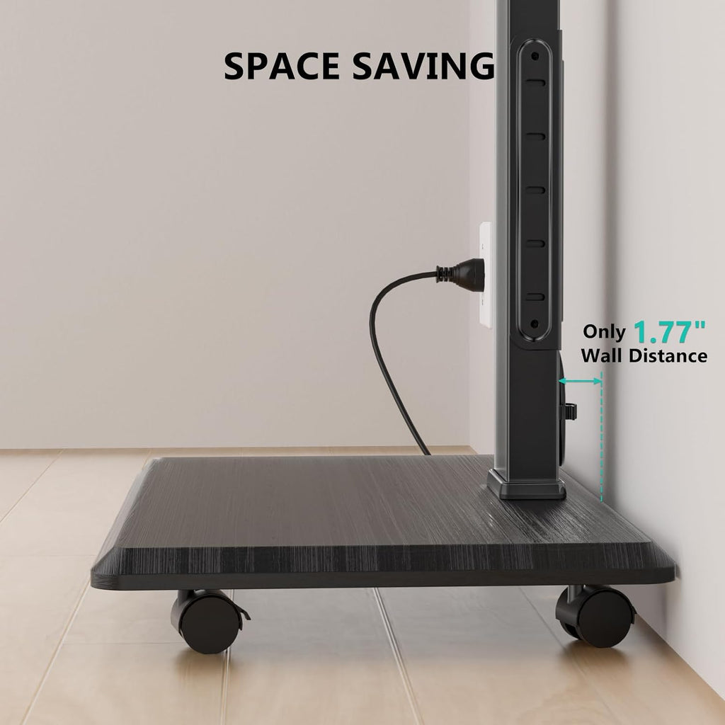 WALI Rolling TV Stand Cart with Power Outlet for 39-75”, Bedroom, Black Supports 110 lbs, 60° swivel & multi-height adjust; built-in 3AC+2USB power hub; lockable rolling wheels for living room, bedroom