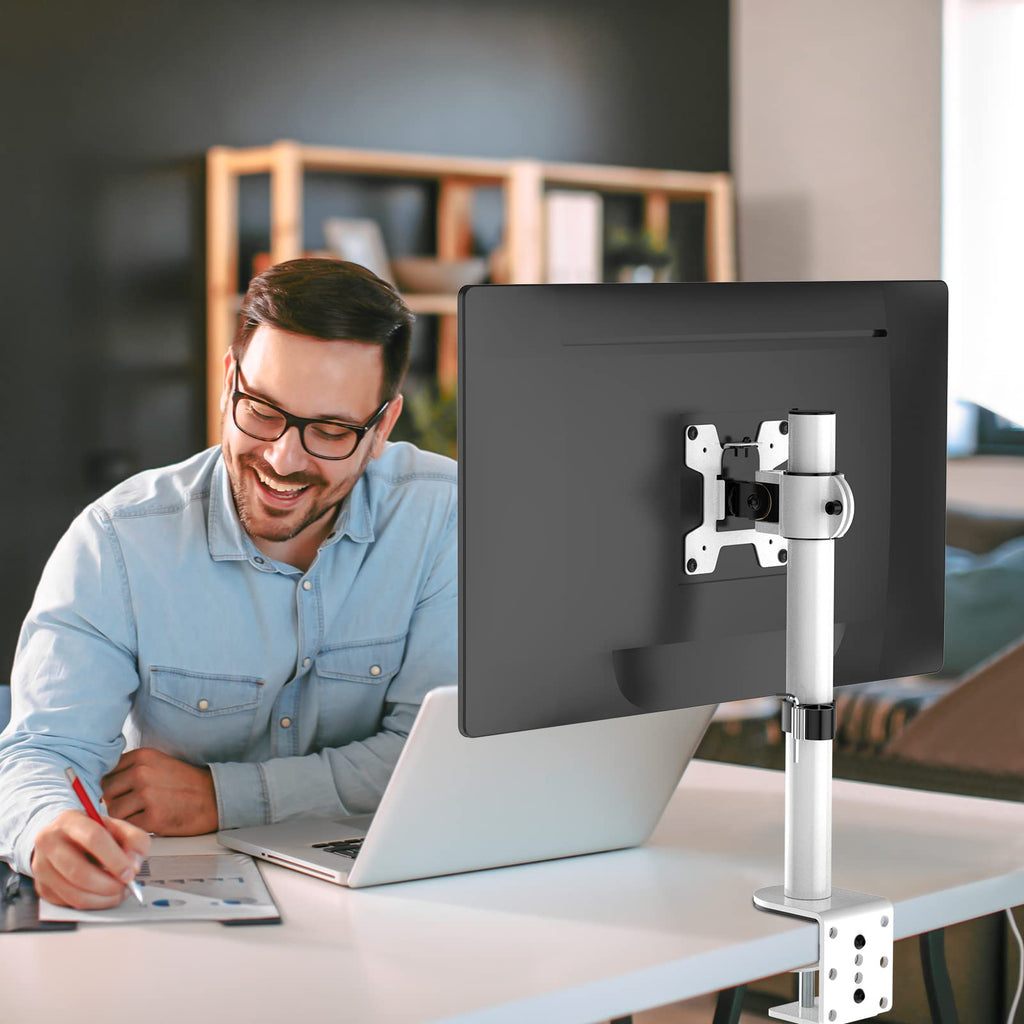 WALI Single Monitor Mount for 1 Computer Screen up to 32 inch, Fully Adjustable Monitor Arm Holds up to 22 lbs (M001S-W), White