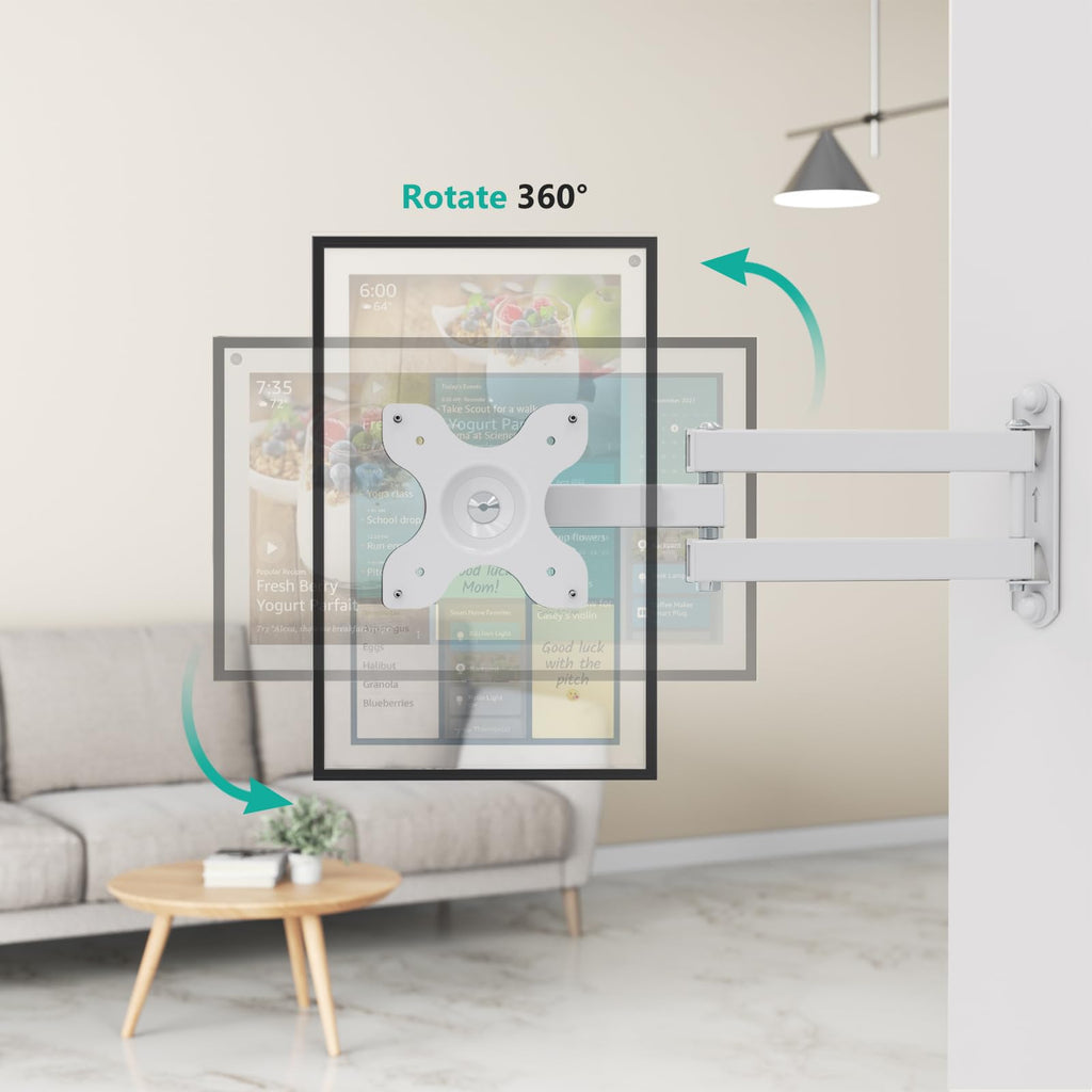 WALI Wall Mount for Echo Show 21, Echo Show 15, Adjustable Wall Mounting Bracket with Heavy Duty 15” Extension Arm, Rotate Tilt Swivel for Echo Show 21, Echo Show 15, Holds up to 33lbs, White