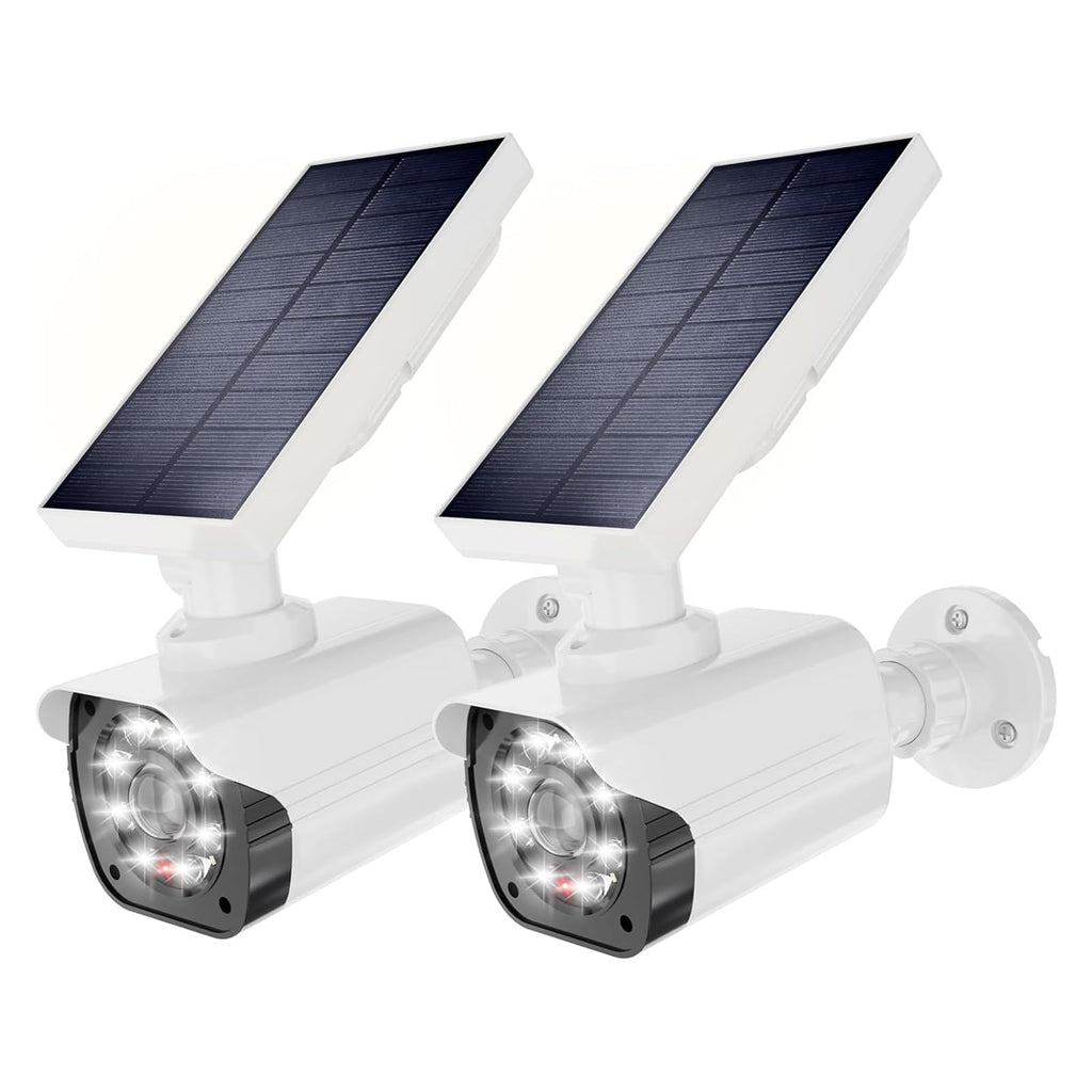 WALI Dummy Fake Camera, Security Camera with Motion Sensor Light, Simulated Surveillance Security CCTV Dome Camera Indoor Outdoor (TCW2-SOL), 2 Packs, White-Solar
