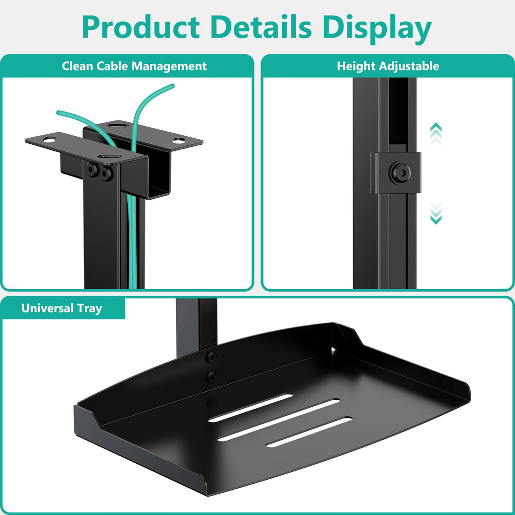 WALI Projector Ceiling Mount Tray，Projector Wall Mount Holds up to 22lbs, Height Adjustable Universal Projectors Mount, No Hole Installation, Hidden Cable Routing, Black(PM-005-B)