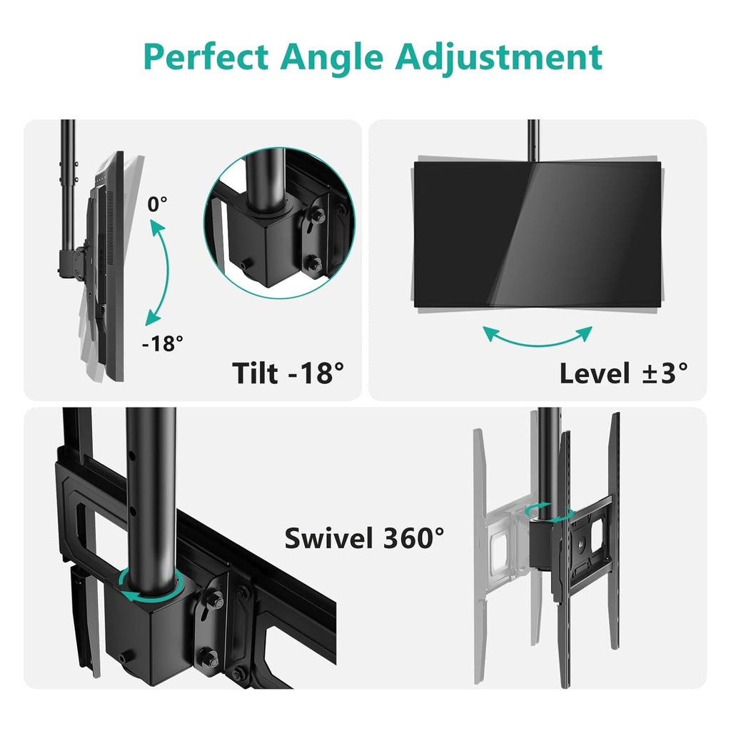 WALI Ceiling TV Mount, Full Motion Adjustable Mount Bracket Fits Most LED, LCD, OLED 4K TVs 26 to 65 inch, up 99lbs, Mounting Holes 400x400mm (CM2665-P), Black