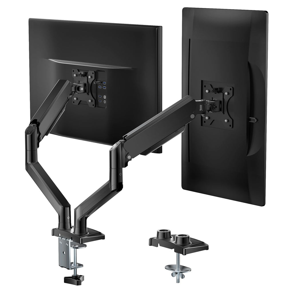 WALI Dual Monitor Mount, Adjustable Gas Spring Monitor Desk Stand for 2 Monitors, Heavy Duty Monitor Arm up to 32 Inch Screen, Hold up to MAX 22lbs, Max Mounting Holes 100x100mm (GSMP002N), Black