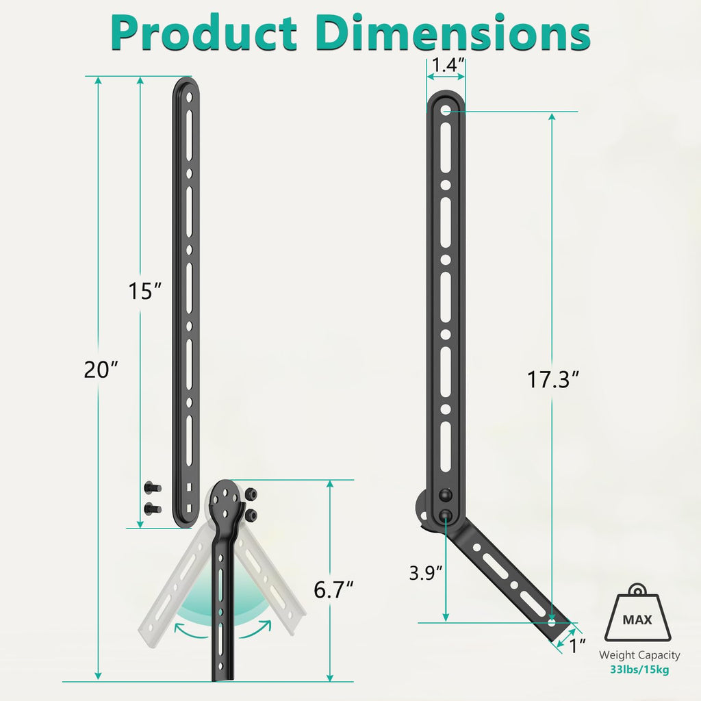 WALI Sound Bar Mount Bracket, for Mounting Above or Under TV, with Adjustable 3 Angled Extension Arm, Fits Most 23 to 65 Inch TVs, up to 33 lbs (SBR202)