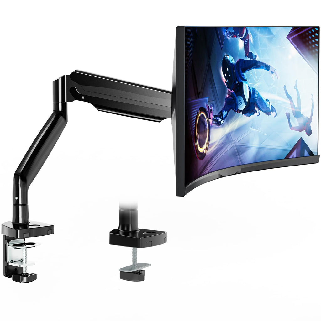 WALI Single Monitor Arm, Gas Spring Monitor Mount for Max 35 inches - 26.4 lbs Screen, Ultrawide Computer Monitors Stand with C Clamp and Grommet Base (GSMP001XL), Black