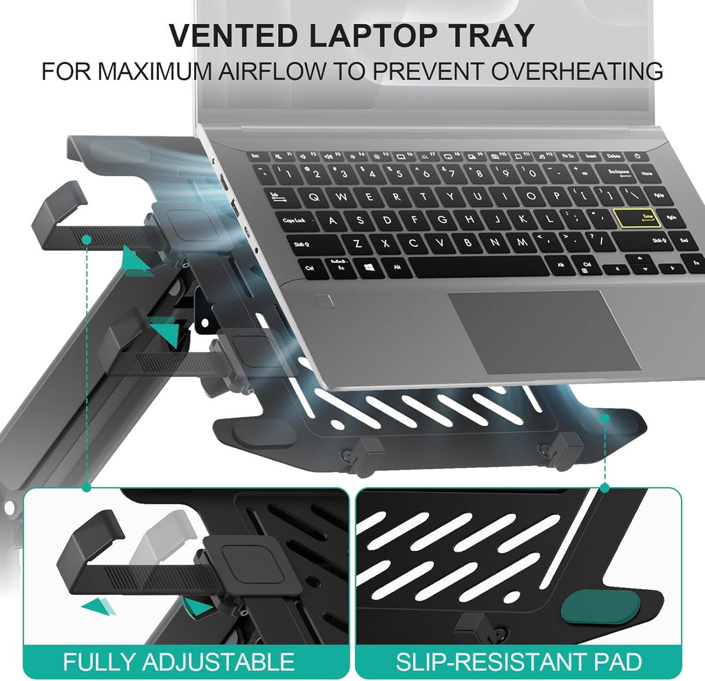 WALI Laptop Wall Mount, Fully Adjustable Laptop Arm Fits 10 to 17" Notebook, 2-in-1 Monitor Wall Mount for 17 to 32" Computer Screen, Holds up to 15.4-22lbs(GSWM001NLP), Black