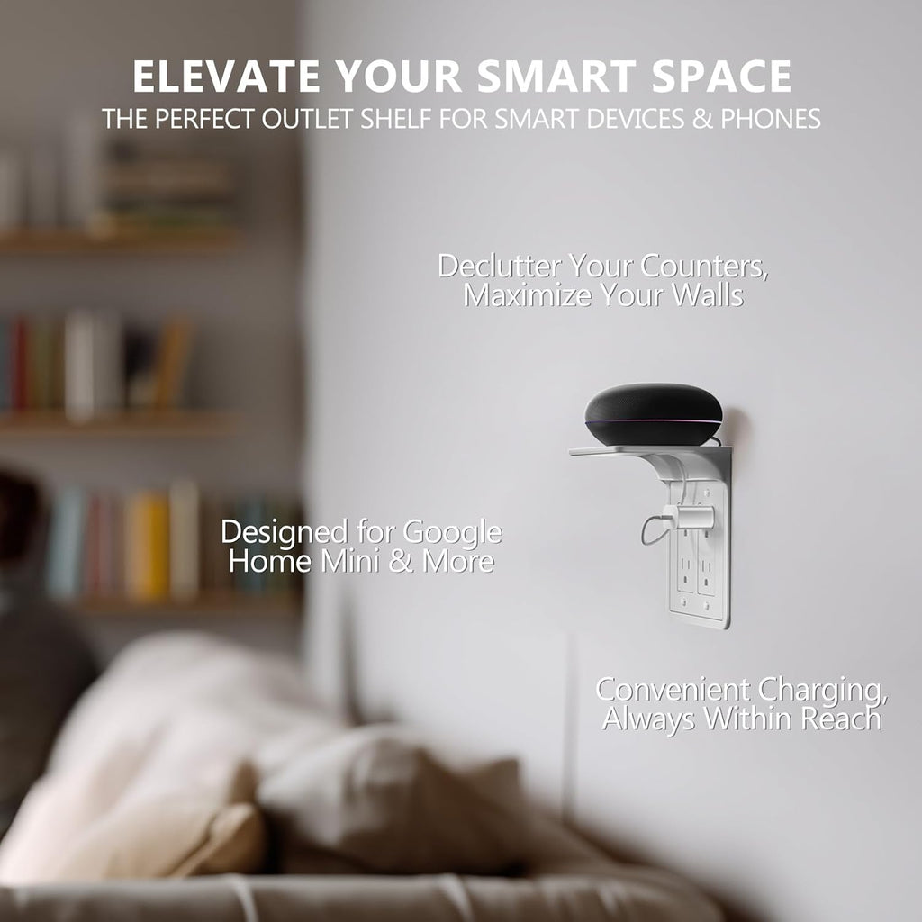 WALI Double Outlet Shelf Wall Holder – Bathroom Shelf Duplex for Electric Toothbrush, HomePod Mini, Echo Dot & Phone Charging – White (DLS001)