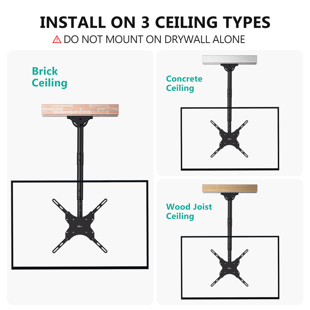 WALI Long Arm TV Ceiling Mount, Fits Most LED, LCD, OLED and Plasma Flat Screen Display 26 to 65 Inch, up to 110 Lbs, Height Extension up to 58 Inch, Mounting Holes up to 400x400mm (CM2665XL), Black