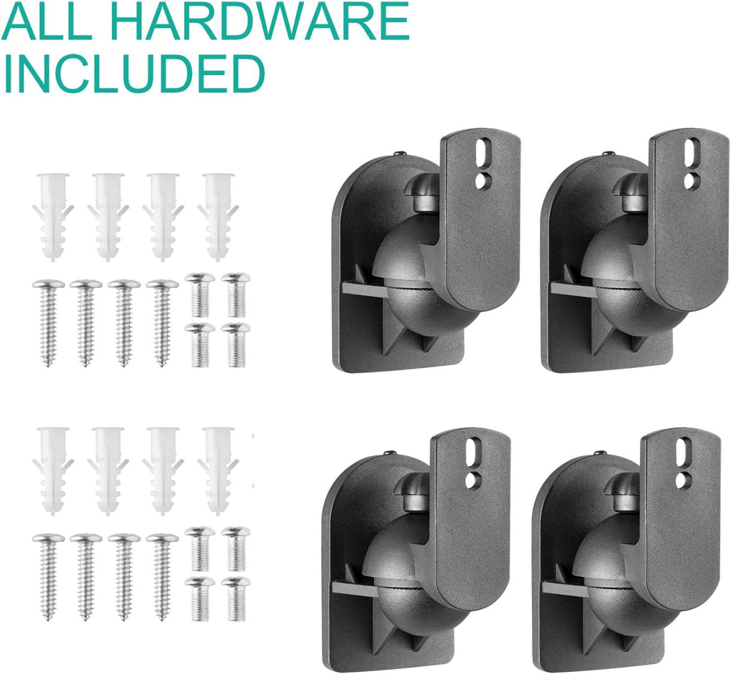 WALI Speaker Wall Mounts, Bookshelf Speaker Wall Mount Brackets, Surround Sound Speaker Mounts, Hold up to 7.7 lbs, (SWM402), 4 Pack, Black