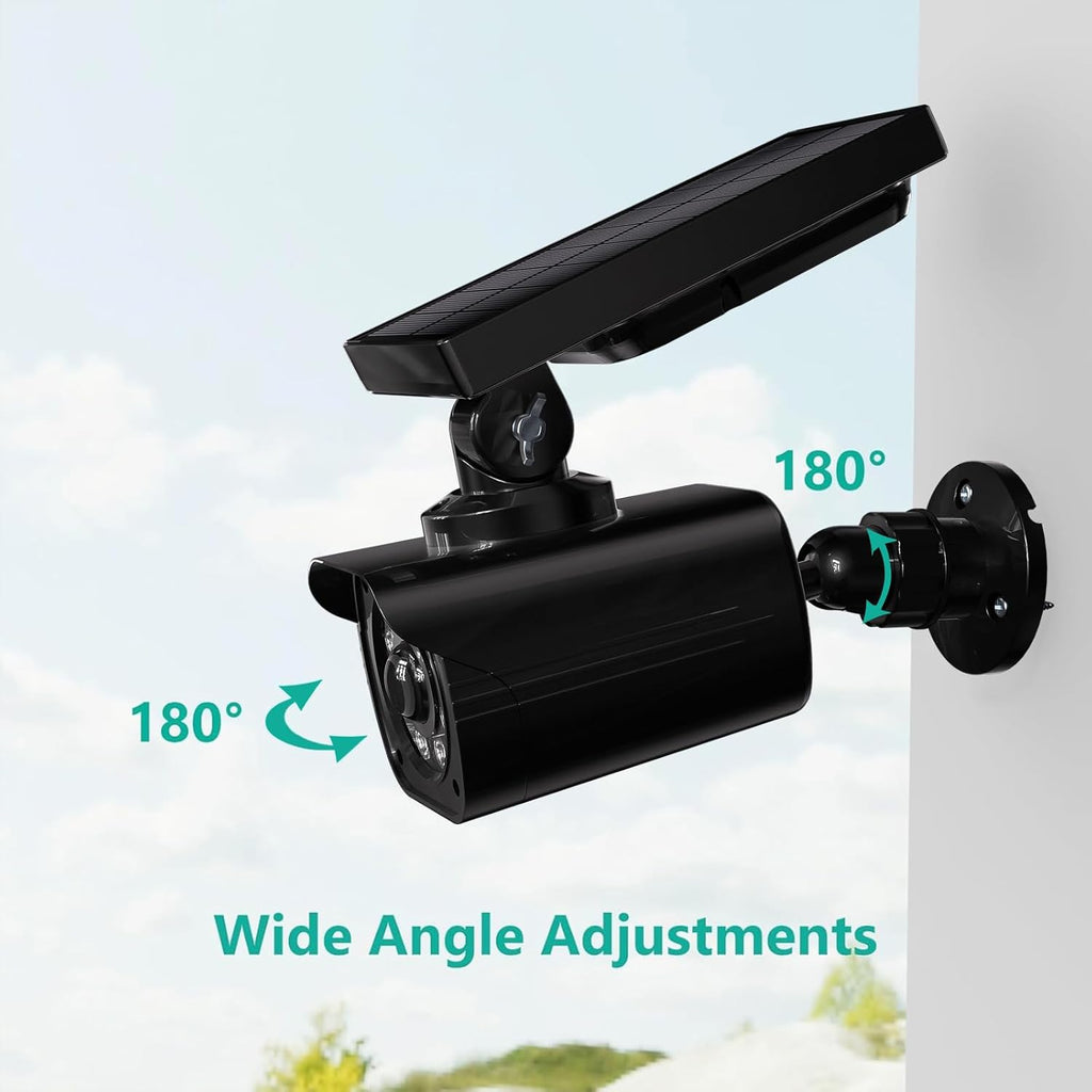 WALI Dummy Fake Camera, Security Camera with Motion Sensor Light, Simulated Surveillance Security CCTV Dome Camera Indoor Outdoor (TCB2-SOL), 2 Packs, Black-Solar