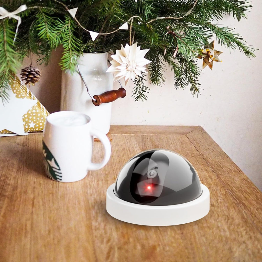 WALI Dummy Fake Security CCTV Dome Camera with Flashing Red LED Light with Security Alert Sticker Decals (SDW-8), 8 Packs, White