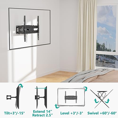 WALI TV Wall Mount Bracket Full Motion Articulating Extend Dual Arm for Most 26-55 inches LED, LCD, OLED Flat Screen TVs up to 99lbs VESA 400x400mm with Tilting for Display (FTM-2), Black