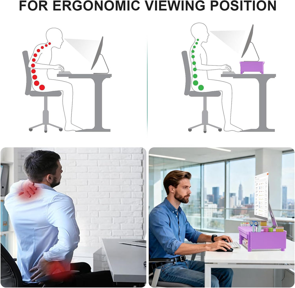 WALI Computer Monitor Stand with Storage, Desk Organizer with Drawer and Pen Holder, Desk Monitor Riser 3 Height Adjustable, Laptop Riser for Laptop, Printer (PTT003-V), 1 Pack, Violet