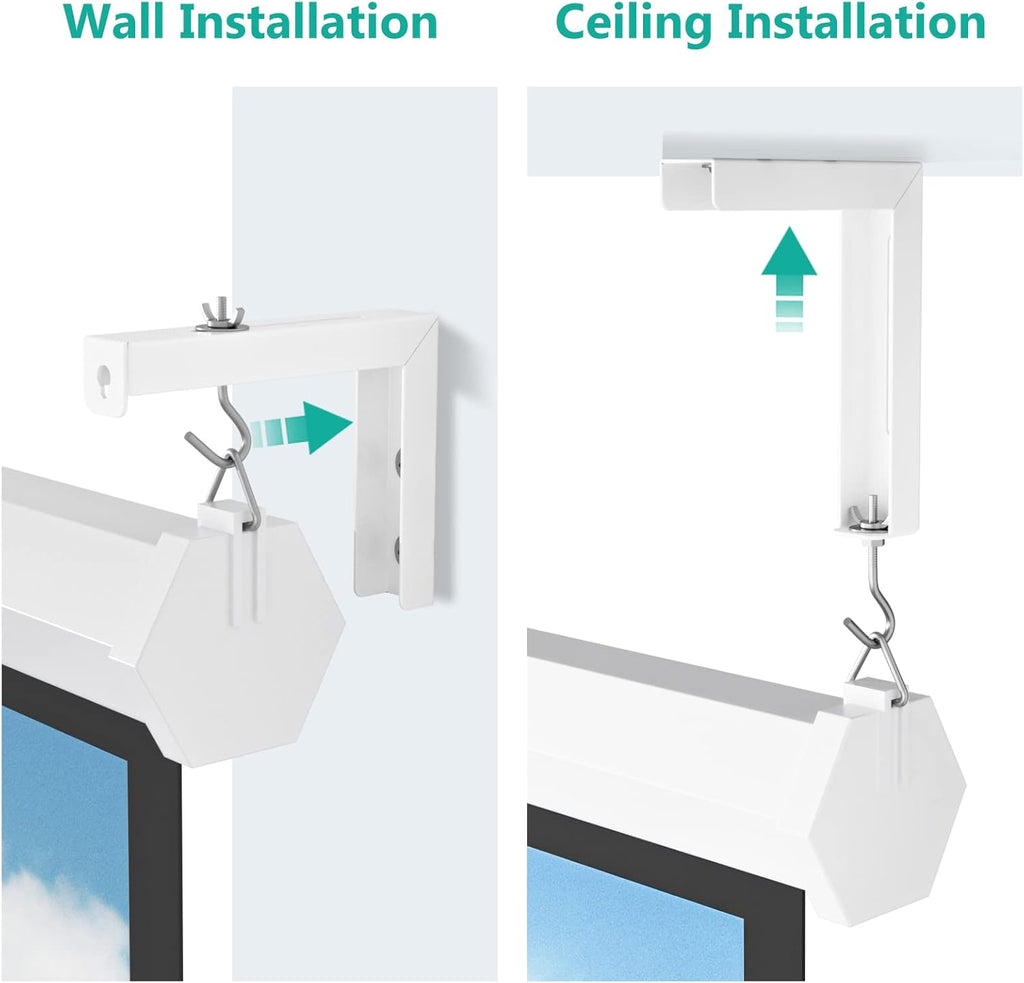 WALI Universal Projector Screen Ceiling Mount, Wall Hanging Mount L-Brackets, 6 inch Adjustable Extension with Hook Kit, Perfect Projector Screen Placement Hold up to 66 lbs (PSM001-W), White