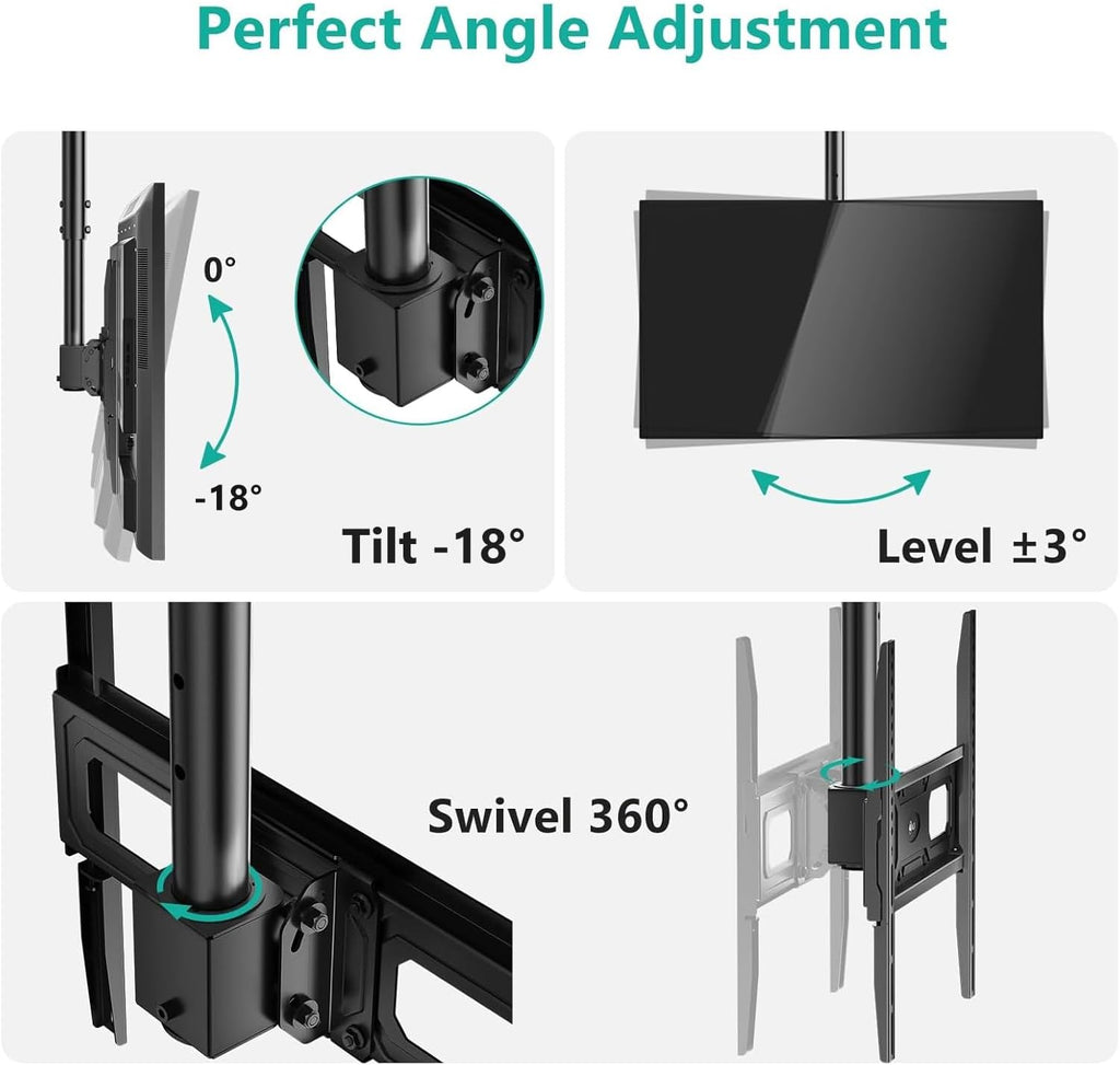 WALI Ceiling TV Mount Long Arm, Full Motion Adjustable Bracket Fits Most LED, LCD TVs 26 to 65 inch, up to 99lbs, Height Extension up to 35.8 Inch, Mounting Holes up to 400x400mm (CM2665XL-P), Black