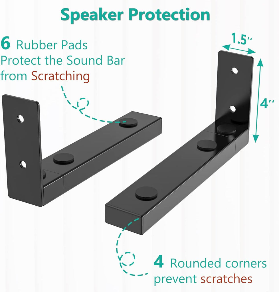 WALI Center Channel Speaker Wall Mount, Universal Soundbar Wall Mount Bracket Hold up to 30 lbs, Arms Extend Adjustment from 7 to 11.5 inch (SLK201), Black