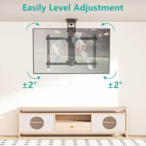 WALI Motorized Ceiling TV Mount with Remote, Electric Flip Down TV Bracket for 32 to 70 inch Flat and Curved Screen TV Up to 77 Lbs, Pitched Roof, Max Mounting Holes 600x400mm (FCM604), Black