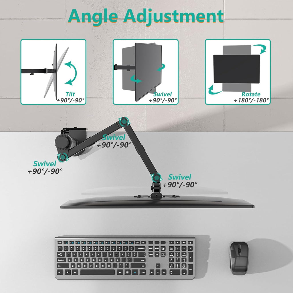 WALI Single Monitor Mount, Single Monitor Arm Desk Mount,Desk Monitors Stand, Holds Screen Up to 32inch, 22lbs, Adjustable Mount with C-CLAMP Designed for Home Office Application(M001), Black