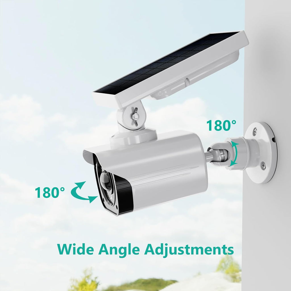 WALI Solar Powered Fake Camera with Motion Sensor Floodlight, 1 Pack, White|Dummy Cameras for Outside, Wireless Simulated Cam, Realistic Look, Larger Solar Panel, Weatherproof, Warning Sticker Included