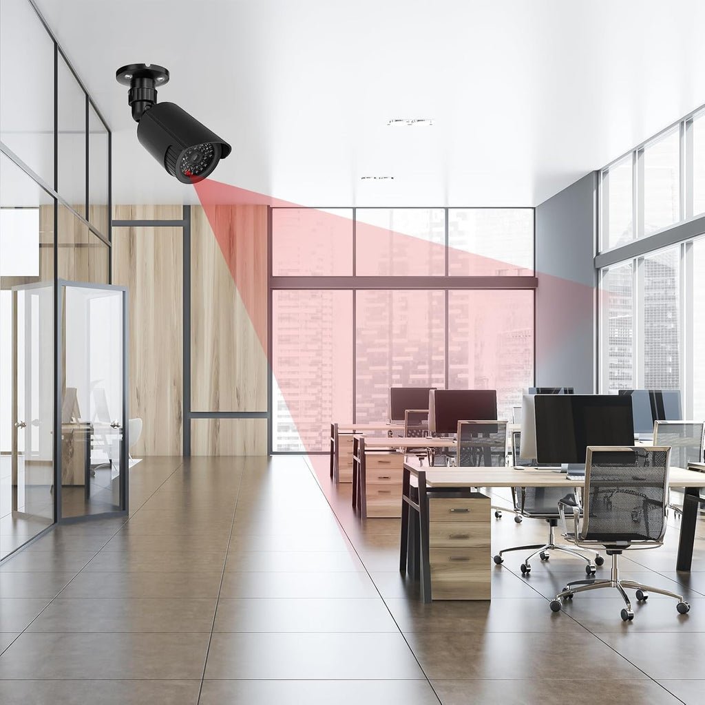 WALI Bullet Dummy Fake Surveillance Security CCTV Dome Camera Indoor Outdoor with One LED Light, Security Alert Sticker Decals (TC-B2), 2 Packs, Black