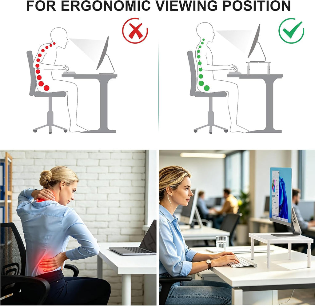 WALI Computer Monitor Stand for Desk, Adjustable Laptop Riser, up to 44 lbs | Desk Monitor Riser Underneath Storage, Fits Notebook, Laptops, Printers, for Home, Office, School(PTT001-M), Marble