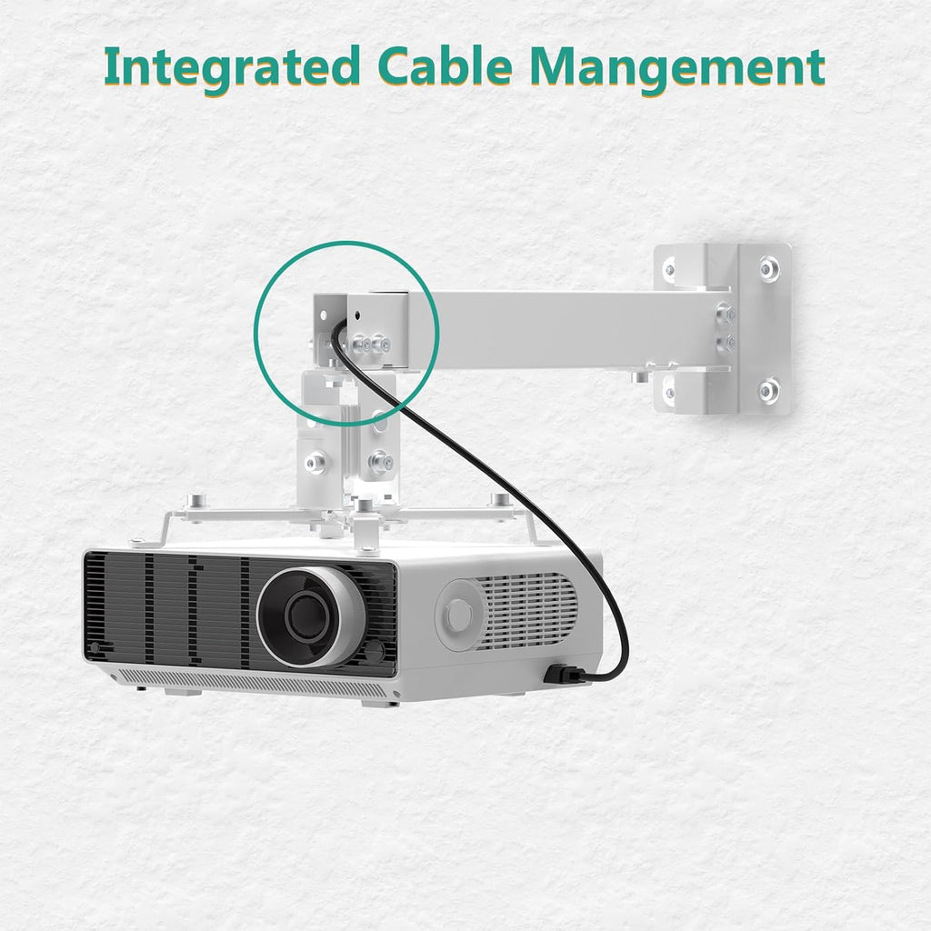 WALI Projector Mount Ceiling/Wall - Universal 3-in-1 Bracket with Extension Pole, Height Adjustable Holder for LCD/DLP Projectors, Supports up to 44lbs, White (PM-003-W)