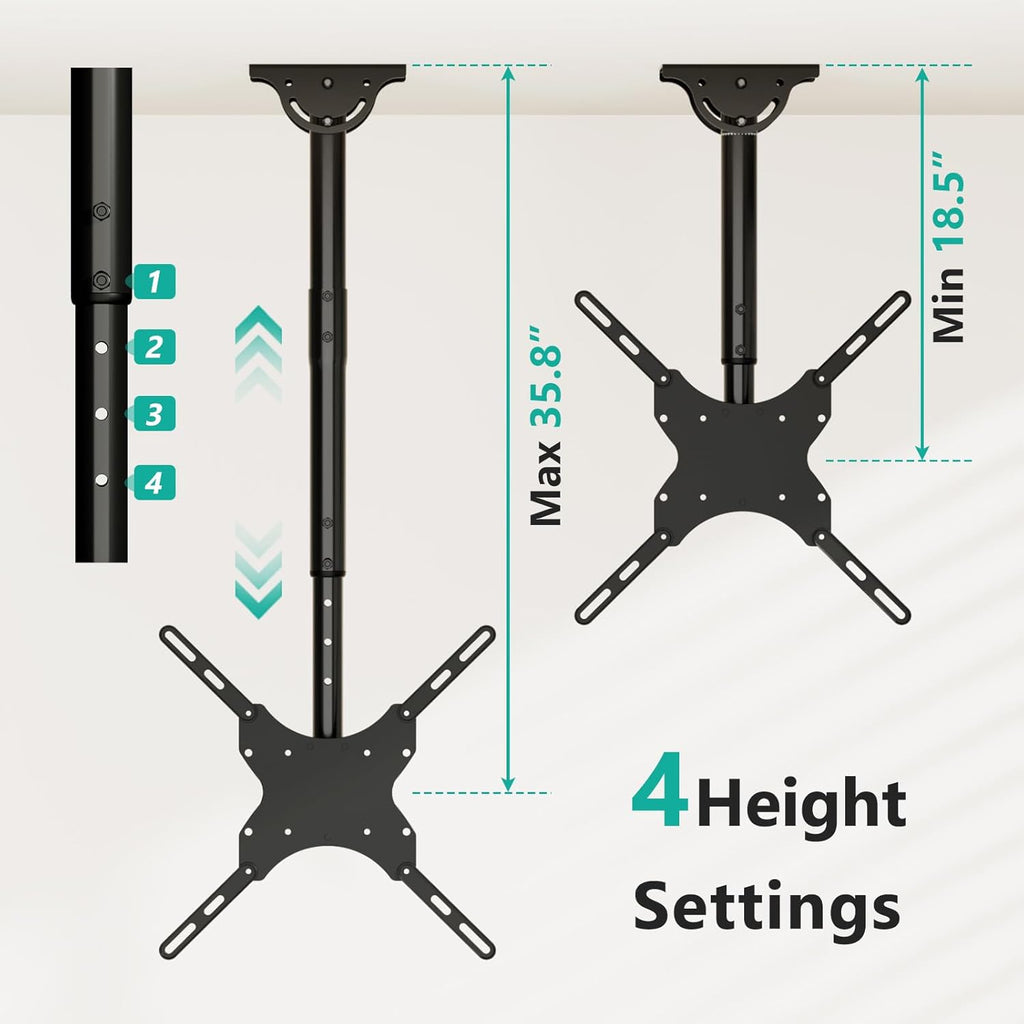 WALI Ceiling TV Mount for 26-65 Inch LCD LED OLED 4K TVs, Hanging Pole Ceiling Mount TVs Bracket Flip Down, Outdoor TV Mounts for Gym Patio Gazebo, up to 110lbs, Max VESA 400x400mm (CM2665), Black