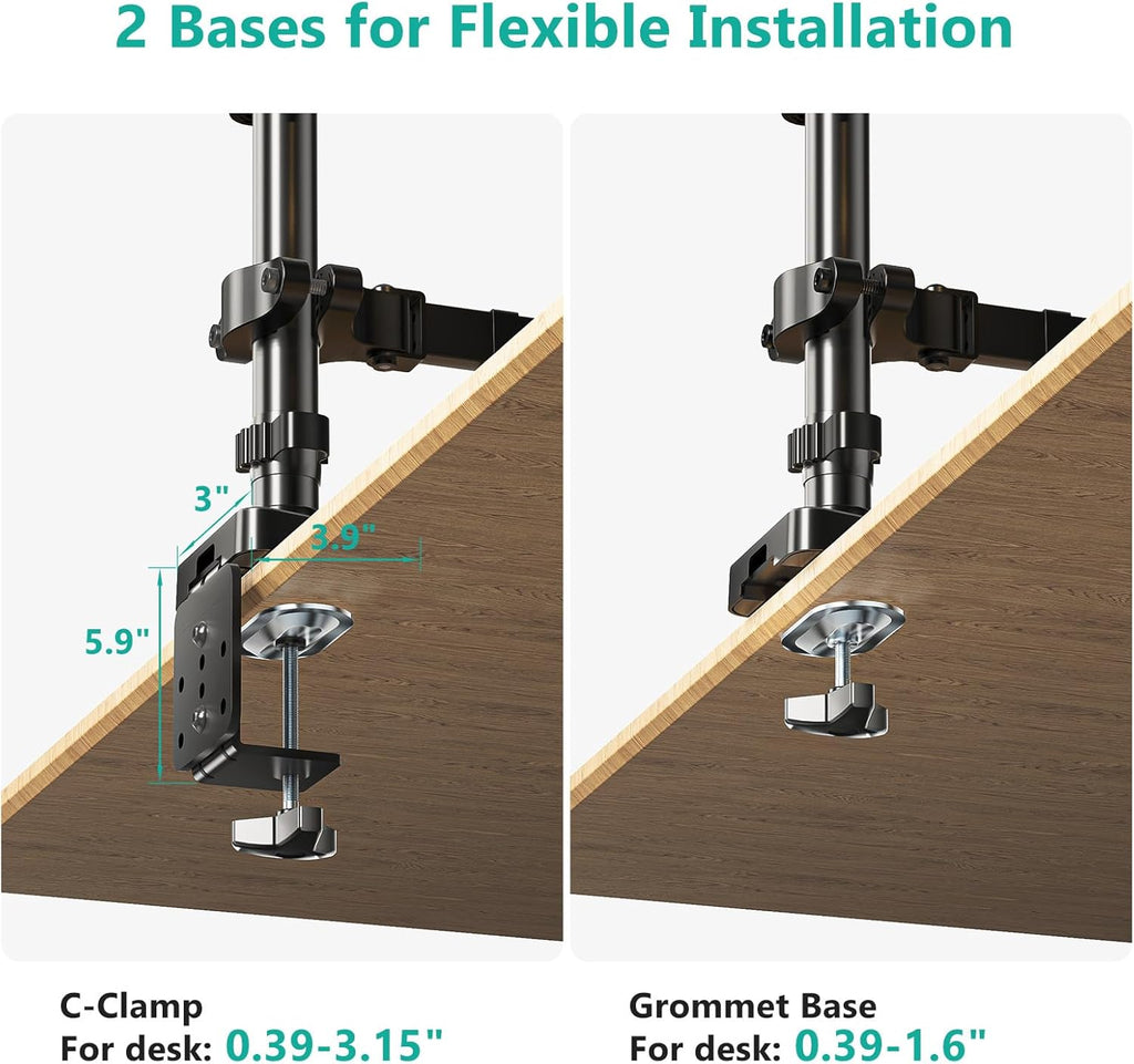 WALI Laptop Mount and Dual Monitor for Max 32" Monitor and 17" Laptop, Adjustable Spring Arm with Tilt, Swivel and Rotation, Dual Monitor and Notebook Stand with VESA 75/100mm(GSDM003LP), Black