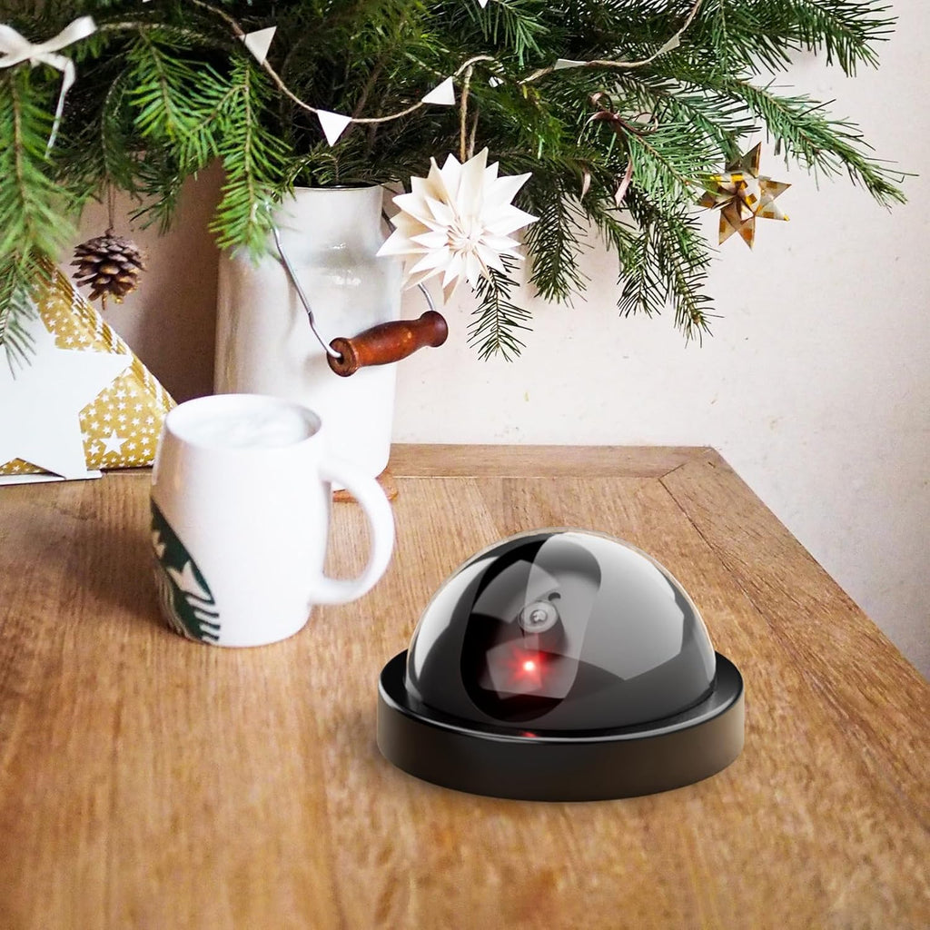 WALI Dummy Fake Security CCTV Dome Camera with Flashing Red LED Light with Security Alert Sticker Decals (SD-2), 2 Packs, Black