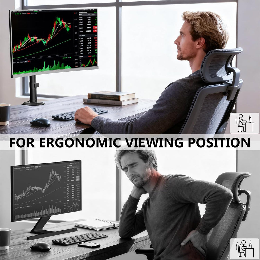 WALI Heavy Duty Single Monitor Arm Desk Mount for 13-49 Inch Screens, Ultrawide Monitor Stand with Full Motion Tilt, Swivel, Rotation, Holds up to 44 lbs, C-Clamp Mount for VESA 75/100mm,(M001S-P)