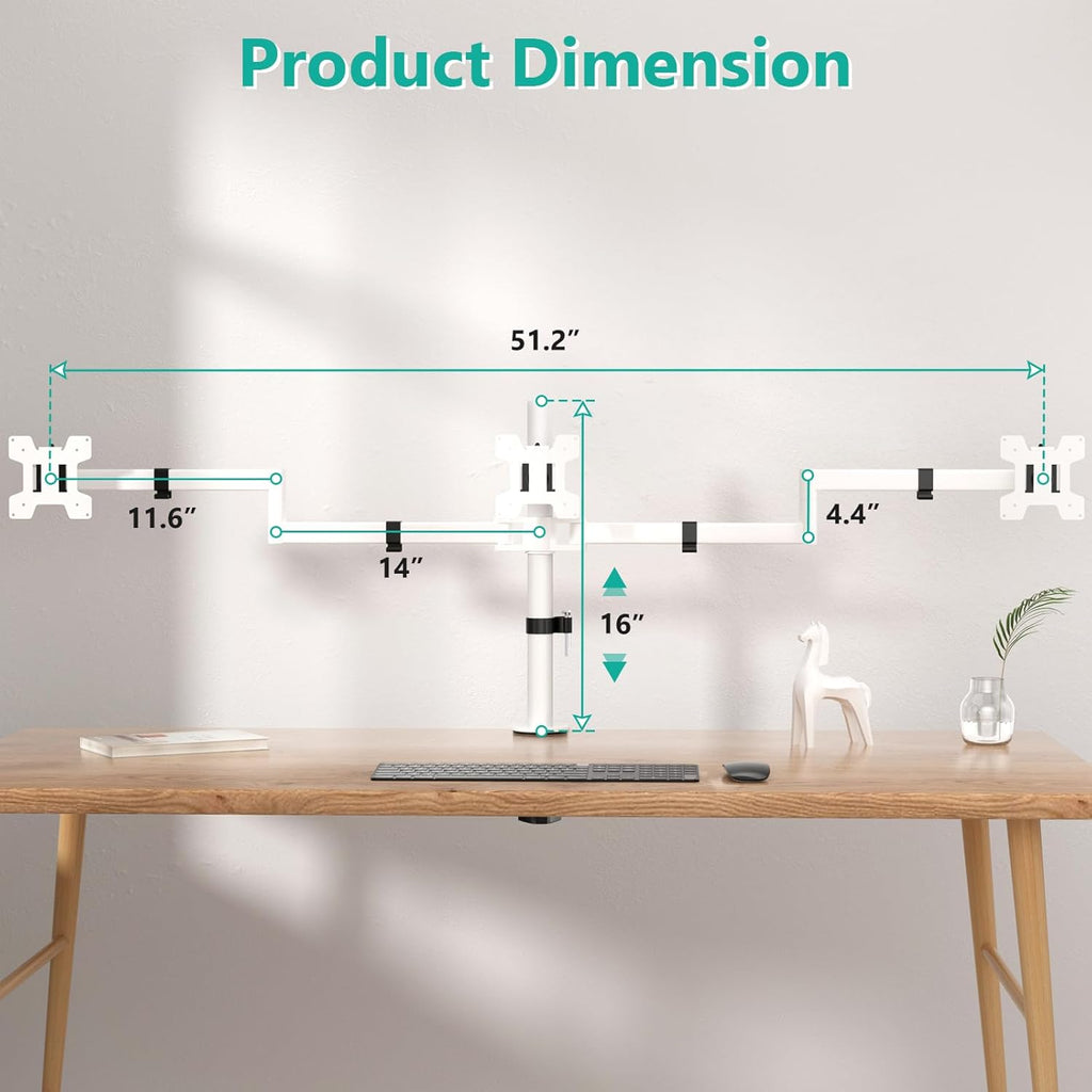 WALI Triple Monitor Mount, Three Monitor Desk Mount Fits 13-27in Screens, Holds up to 22lbs, Multiple Computer Stand with Tilt, Swivel, Rotation, VESA 75x75,100x100mm(M003S-W), White
