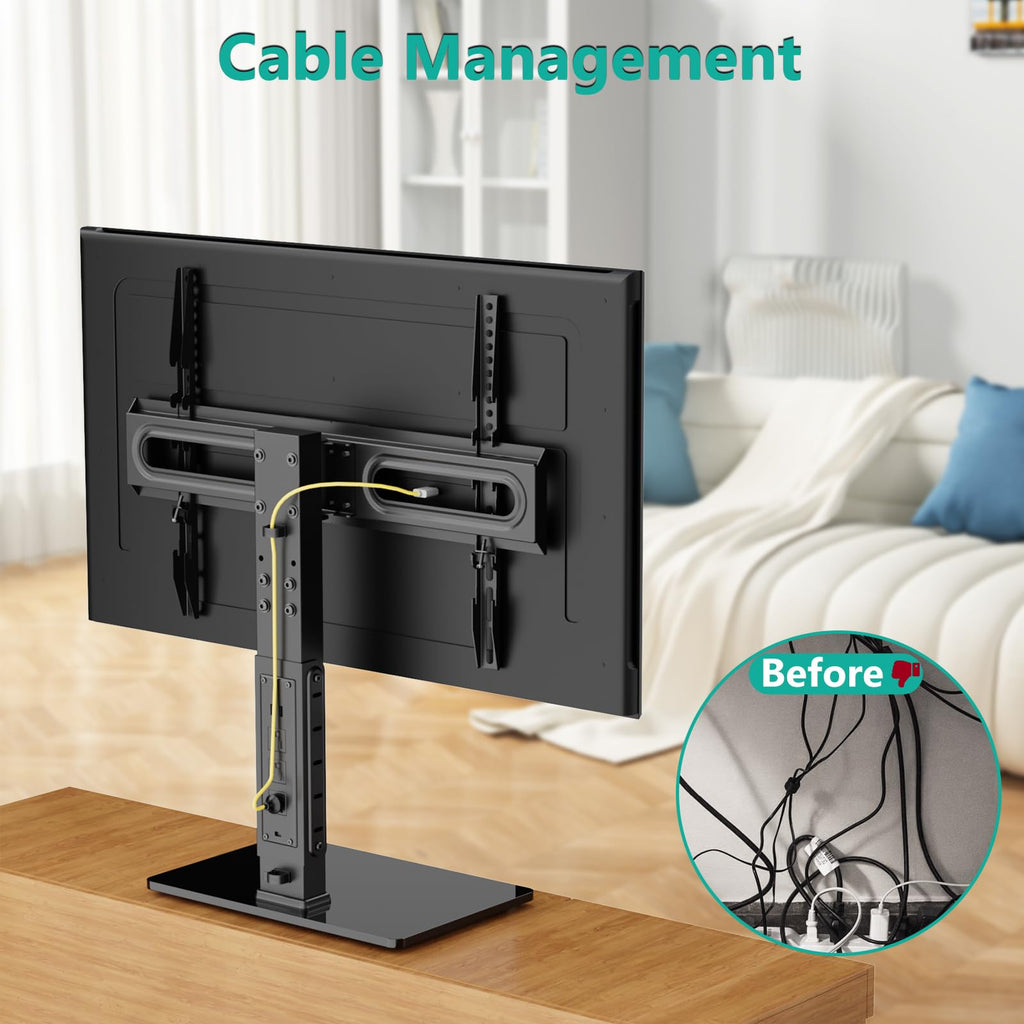 WALI TV Stand with Power Outlet, Universal TV Mount Stand for 32-70 inch TVs, 6 Height Adjustable and 70° Swivel TV Mount Stand Holds up to 88lbs, Max VESA 600x400mm(TVDVD-5P)