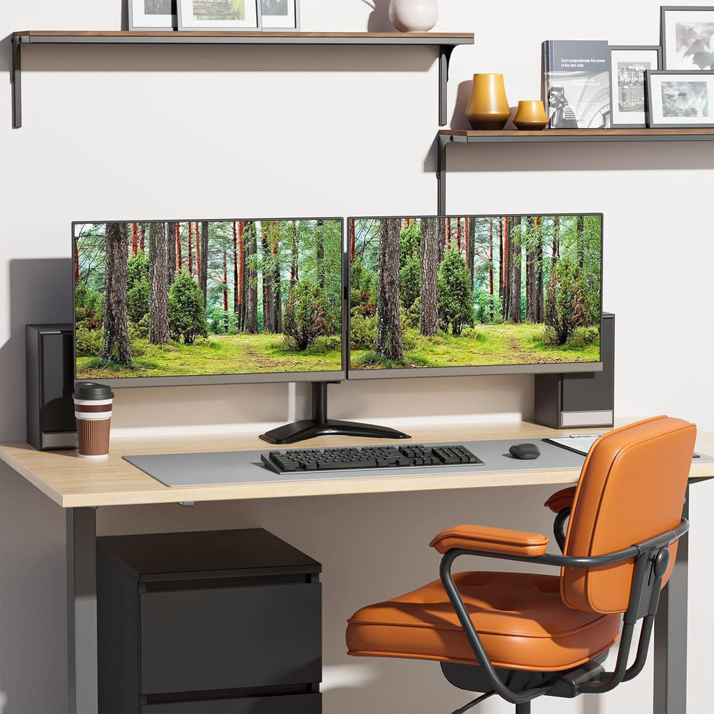 WALI Dual Monitor Stand for Desk, Monitor Stands for 2 Monitors up to 27 inch, Dual Monitors Mount Fits up to 22lbs, Free Standing Full Motion Dual Monitors Arm for Desk (MF002), Black