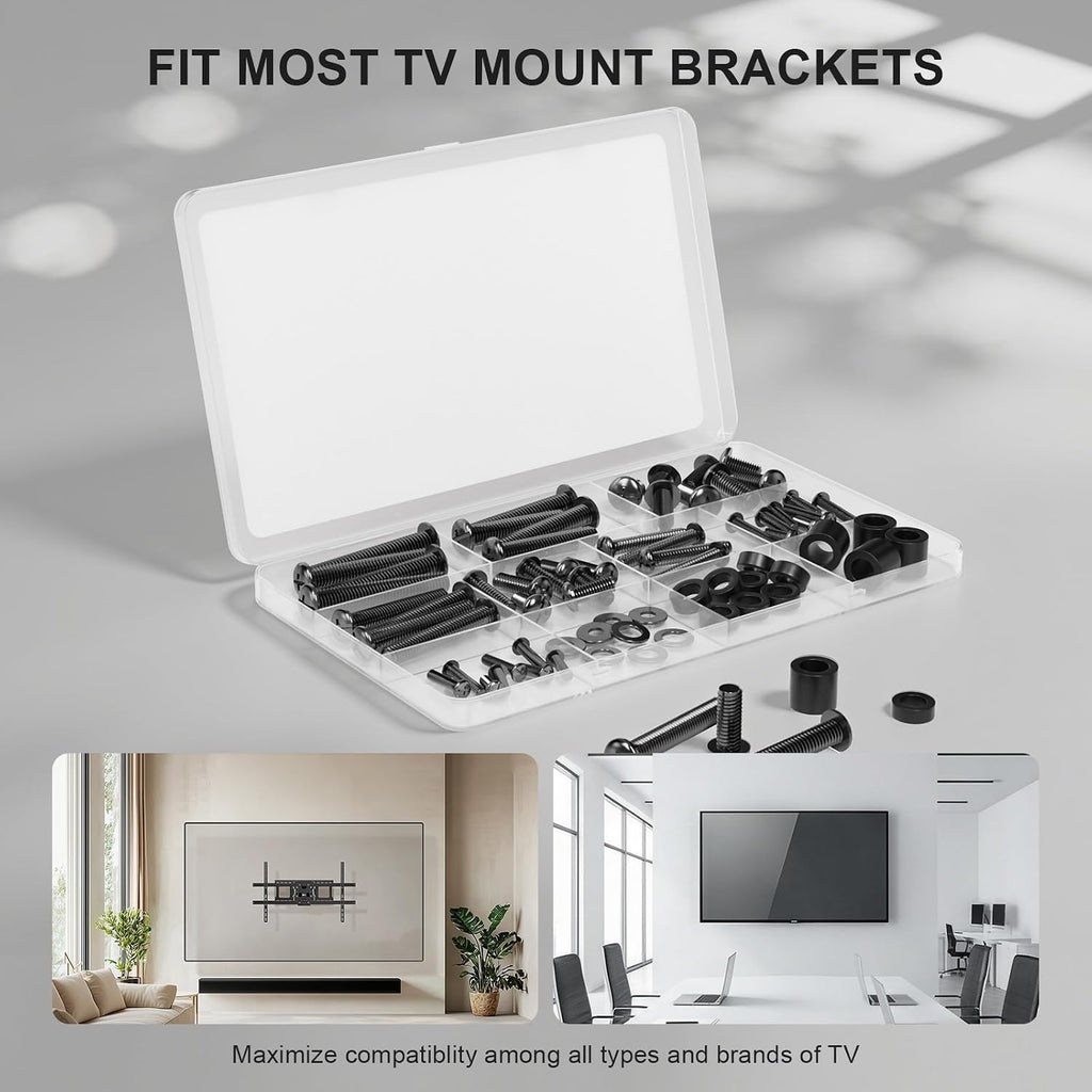 WALI Universal TV Mounting Hardware Set, M4,M5,M6,M8 Screws (UVSP) | TV Mount Screw Kit – Fits Most TVs / Monitor Up To 80". Includes Replacement Screws, Washers & Spacers